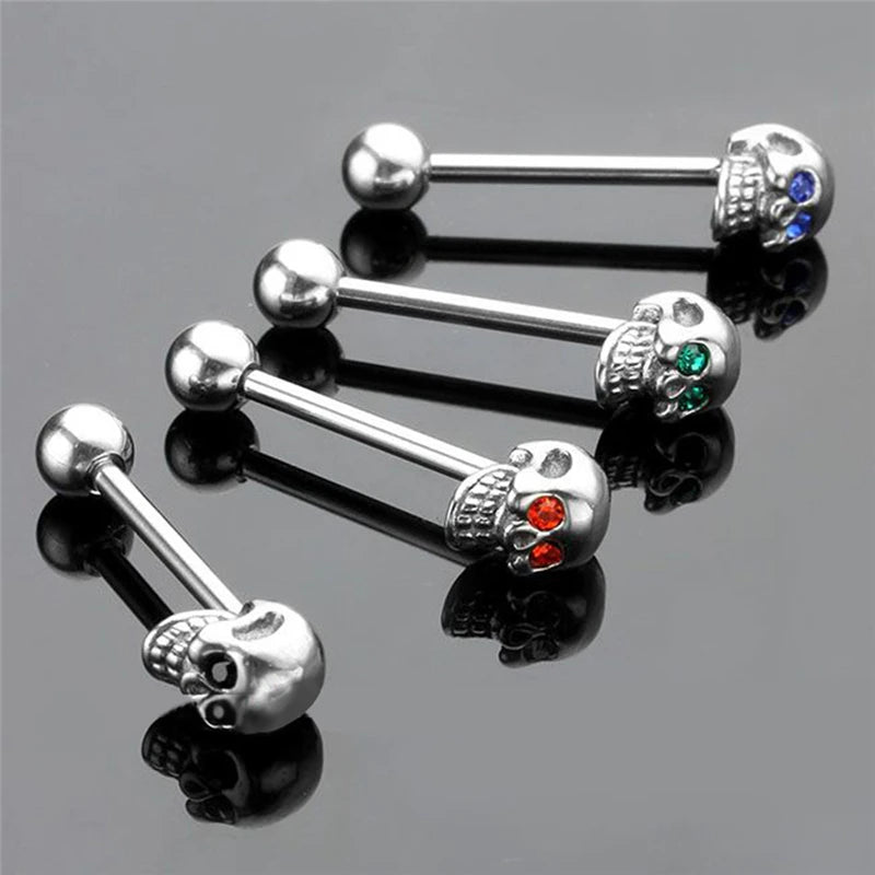 Gem Punk Skull Tongue Ring – Bold Stainless Steel Body Jewelry