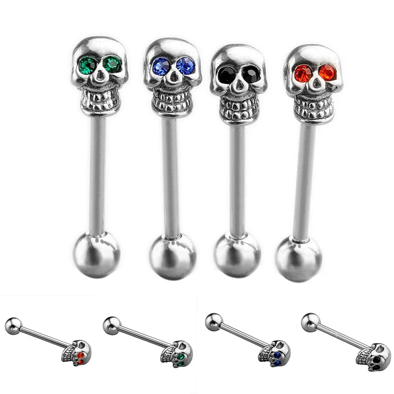 Gem Punk Skull Tongue Ring – Bold Stainless Steel Body Jewelry